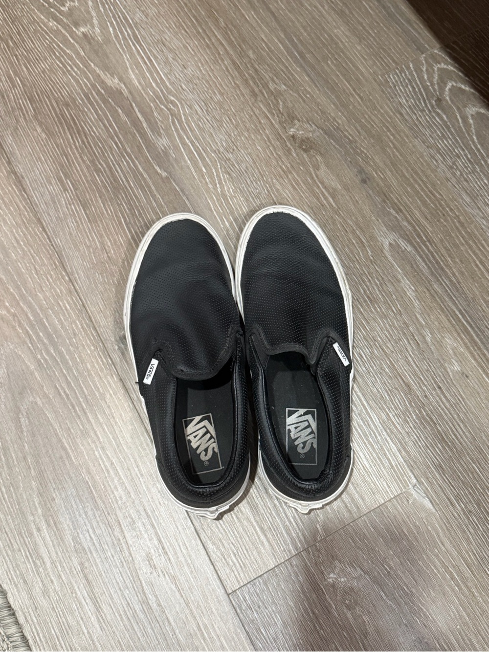 Vans Black leather Slip-On Sneakers with White Trim